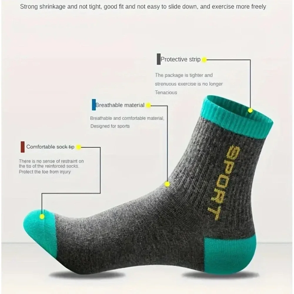 Unisex Athletic Mid Crew Socks Gray LARGE Moisture Wicking Workout Gym 5‎ Pairs